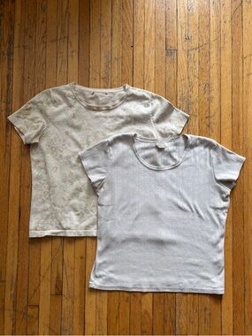 Vintage neutral floral pointelle baby tee cottagecore bundle